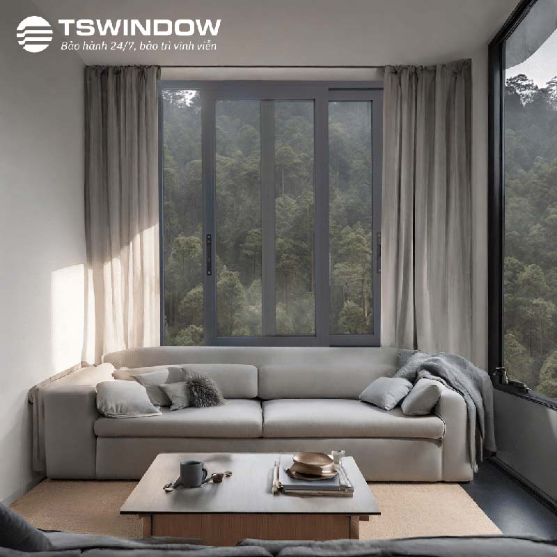 Cửa sổ lùa nhôm kính trong phòng khách